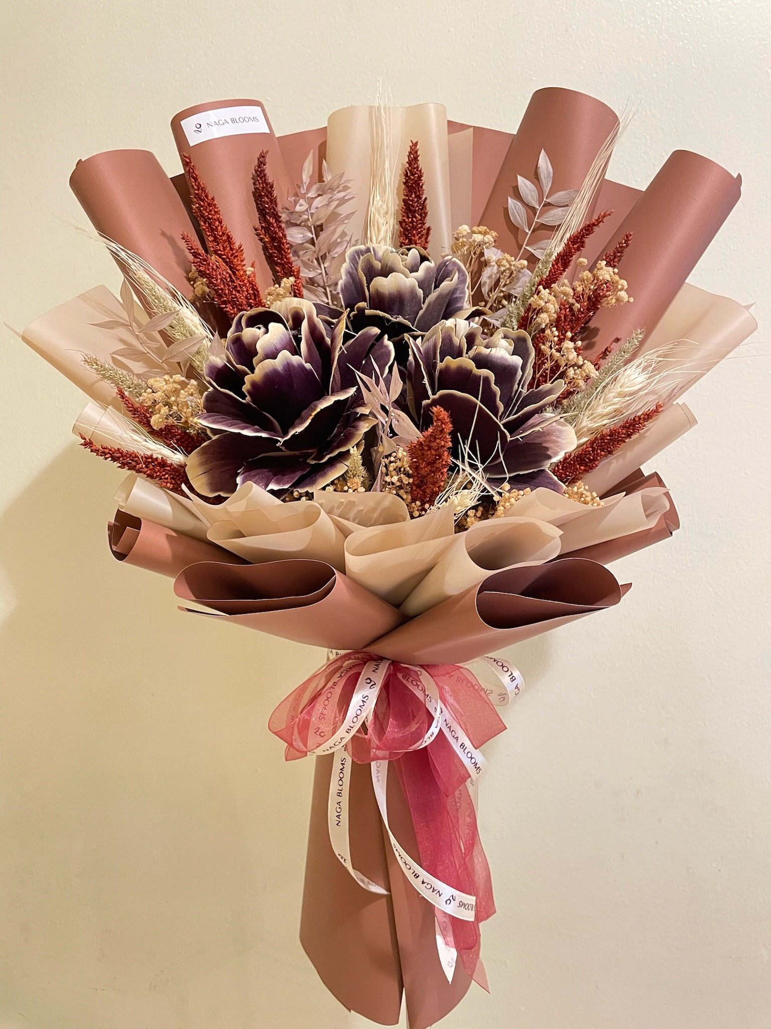 3-stem Wooden Black Peony Bouquet