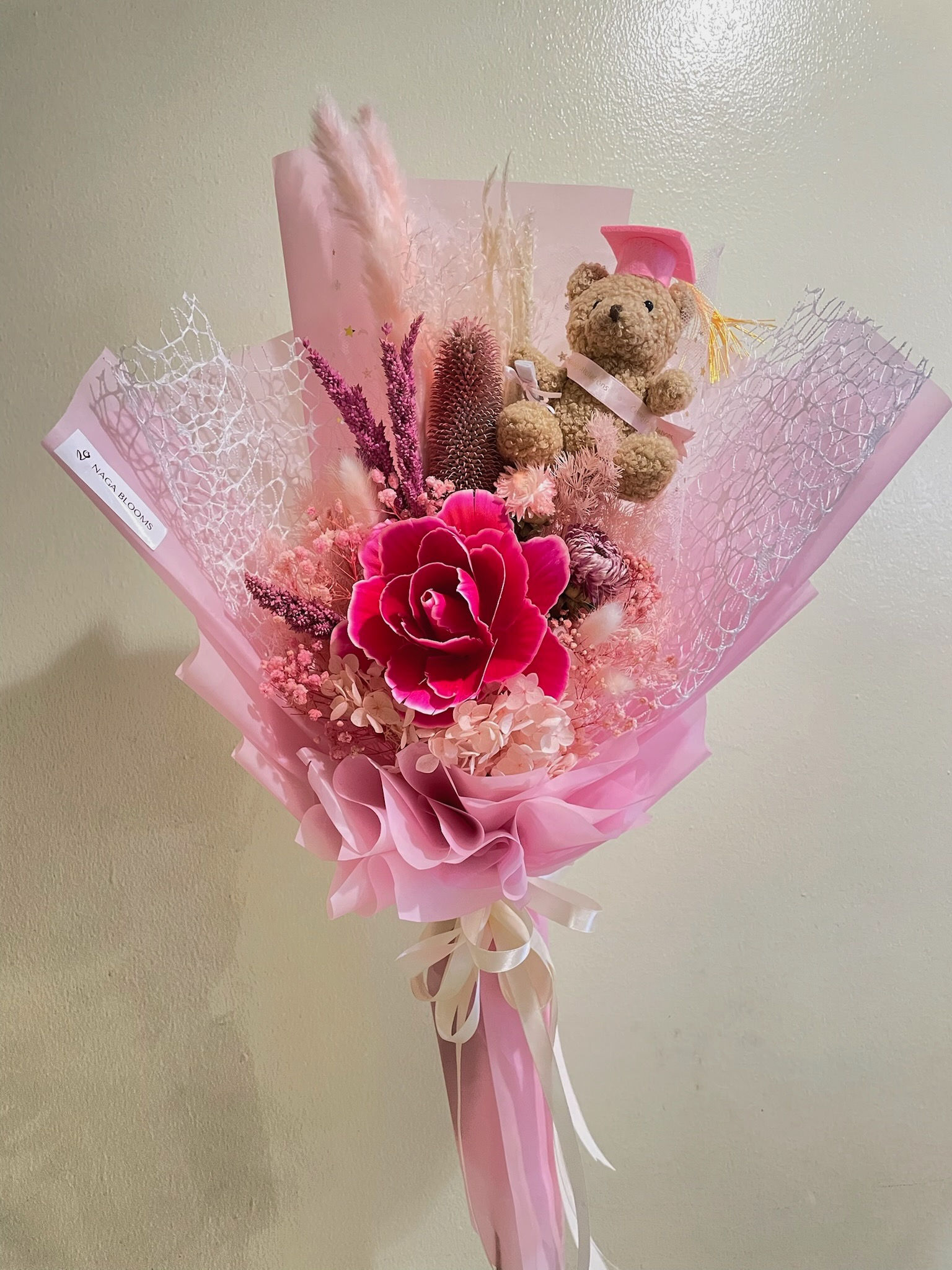 Josie Graduation Bear Dried Flower Bouquet