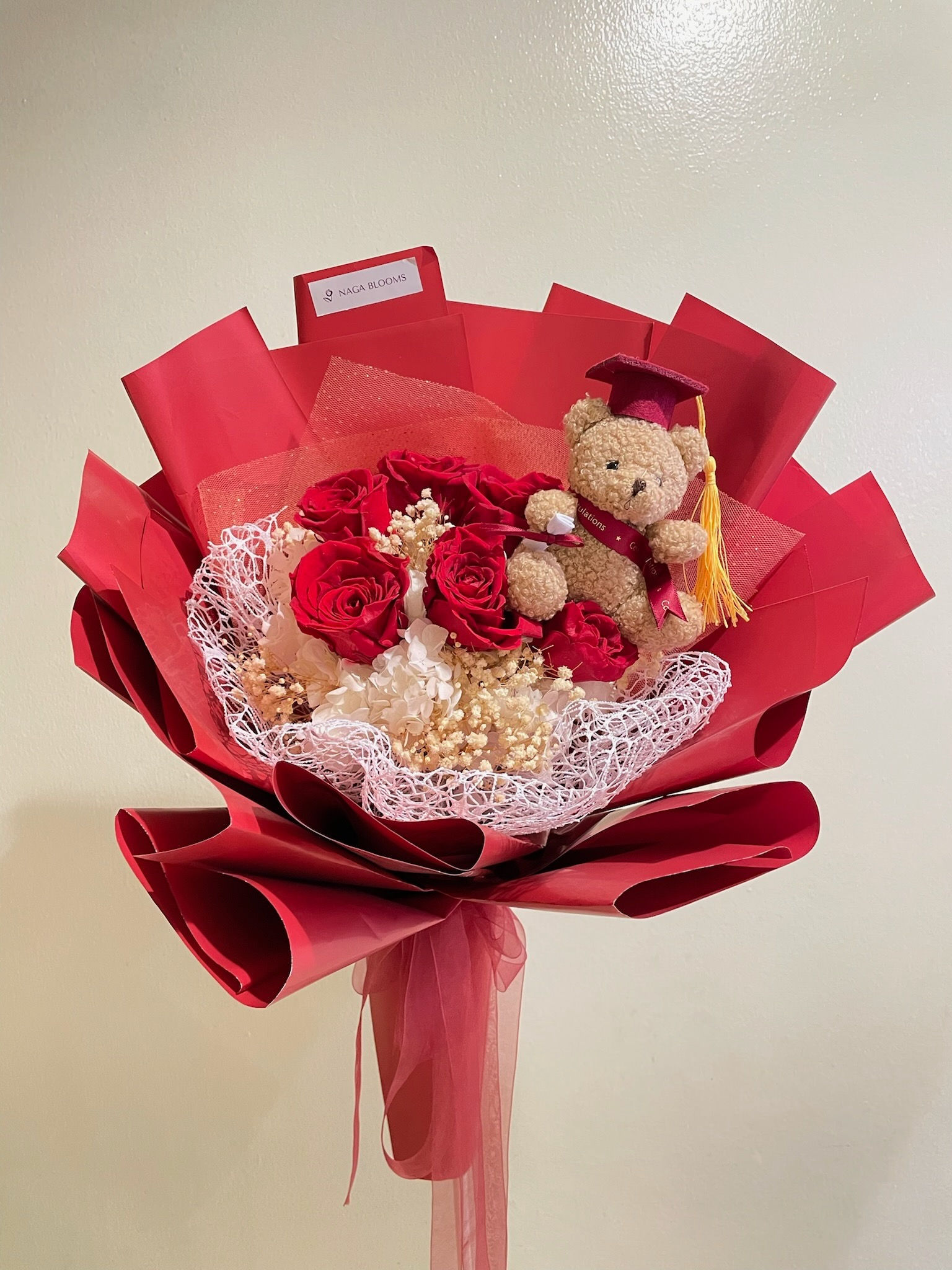 Preserved Roses Graduation Bear Dried Flower Bouquet