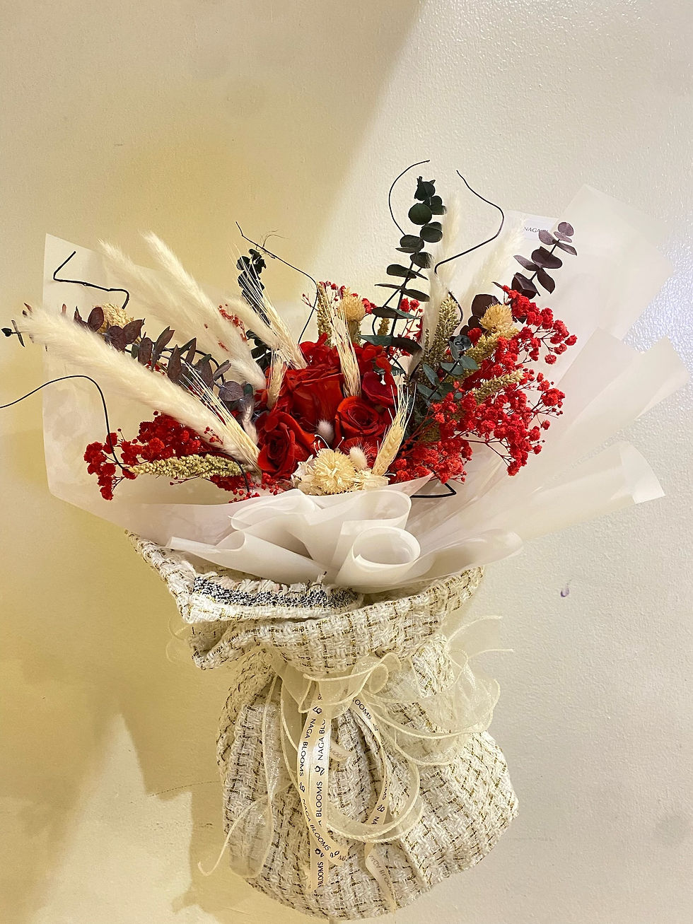 3-stem Preserved Red Rose Tweed Bouquet