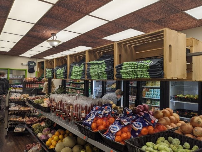 Shelves of fresh fruit and vegetables at StarkFresh Grocery Store in Canton, Ohio