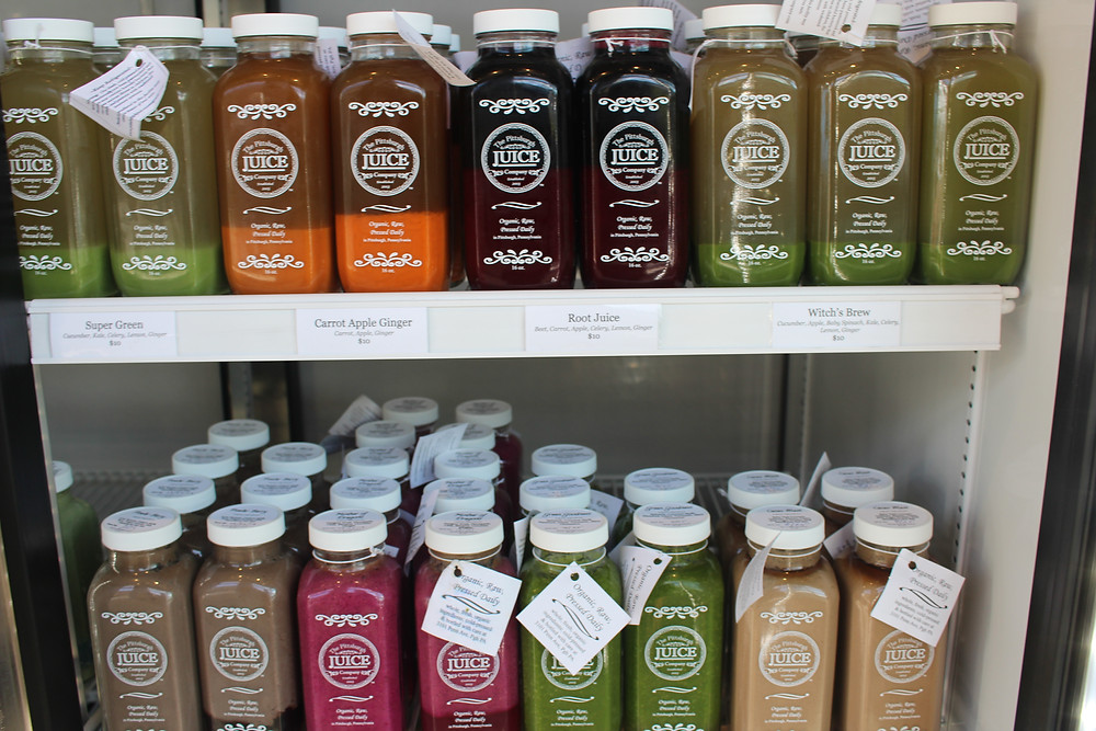 A selection of juices at The Pittsburgh Juice Company
