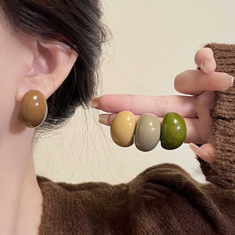 LATS Semi-Circle Acrylic Resin Stud Earrings For Women Fashion Vintage Earring J