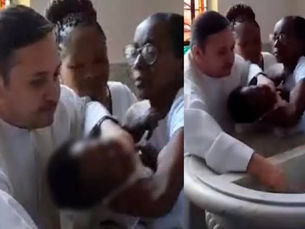 Padre puxa pescoço de bebê em batizado e causa revolta