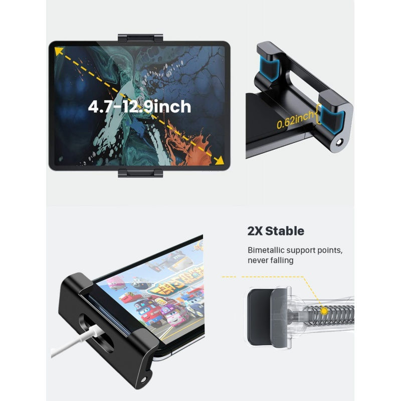 Thumbnail: Tablet Car Holder For 4.7-13 in Tablet & Phone Holder Back Seat Headrest Mountin