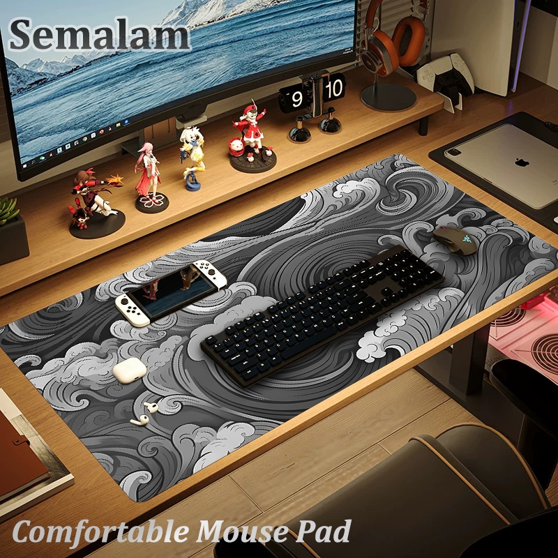 Thumbnail: Large Wave Design Desk Mouse Pad Smooth Surface Non Slip Durable Stitched Edges 
