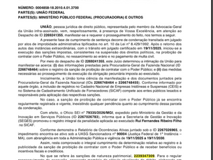 AGU cobra R$ 2,5 milhões de ex-prefeito de Arari após condenação por improbidade administrativa