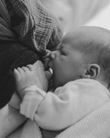 Ein Säugling trinkt an der Brust.