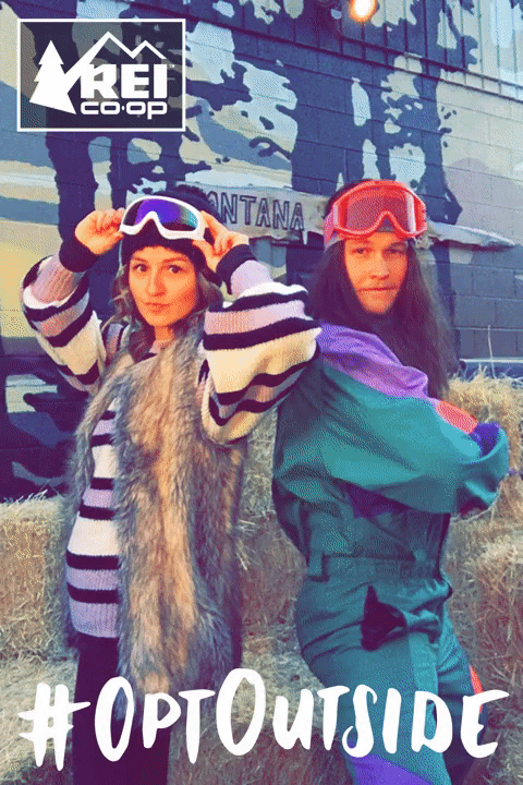 A camera array photo of two people wearing ski gear