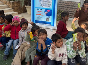 Children participating in a free medical camp and community meal organized by Master Vihaan Foundation
