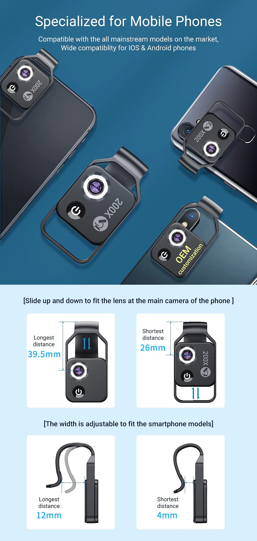 Miniatura: Mini Microscopio digital para smartphone aumento 200X