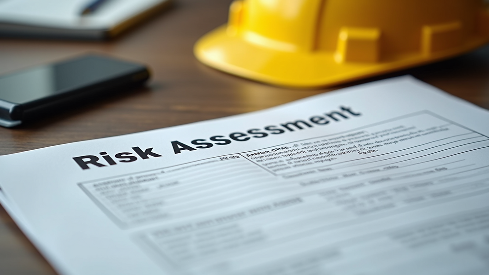 Close-up view of a risk assessment document with safety equipment