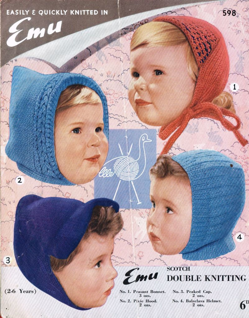 Emu 598 baby hats vintage knitting pattern PDF