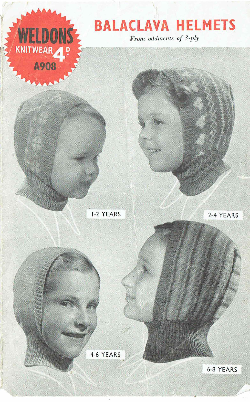 Weldons 908 balaclava helmets vintage knitting pattern  PDF Download