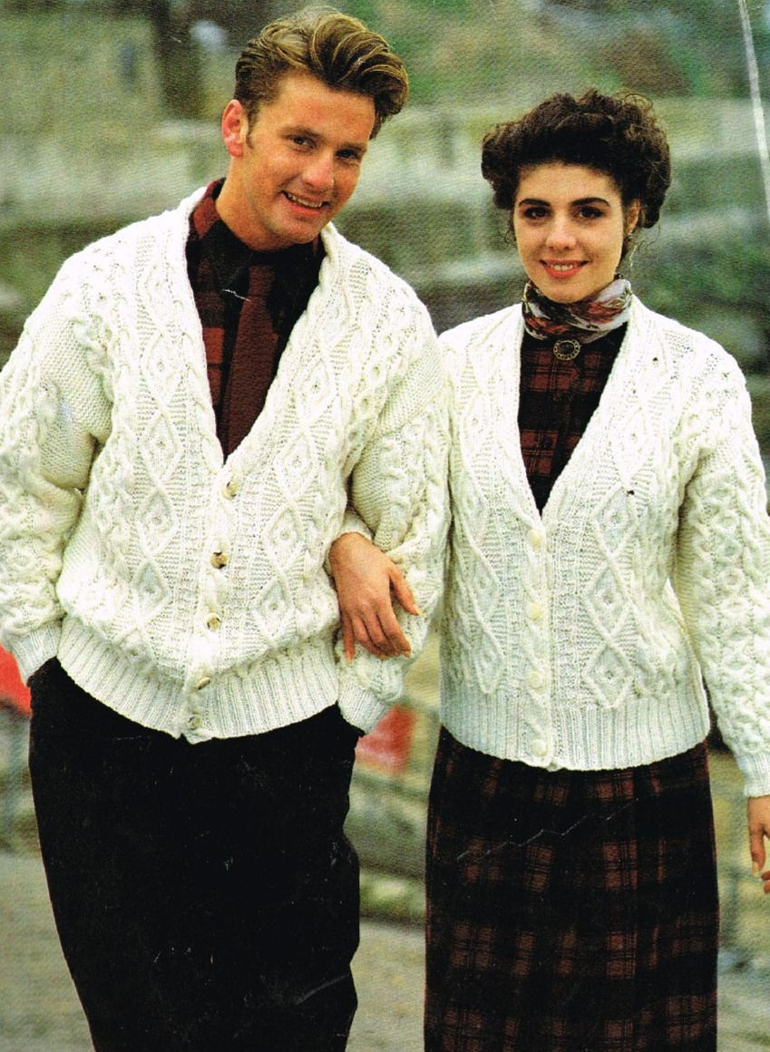 945H ladies mens aran cardigan Vintage knitting pattern  PDF Download