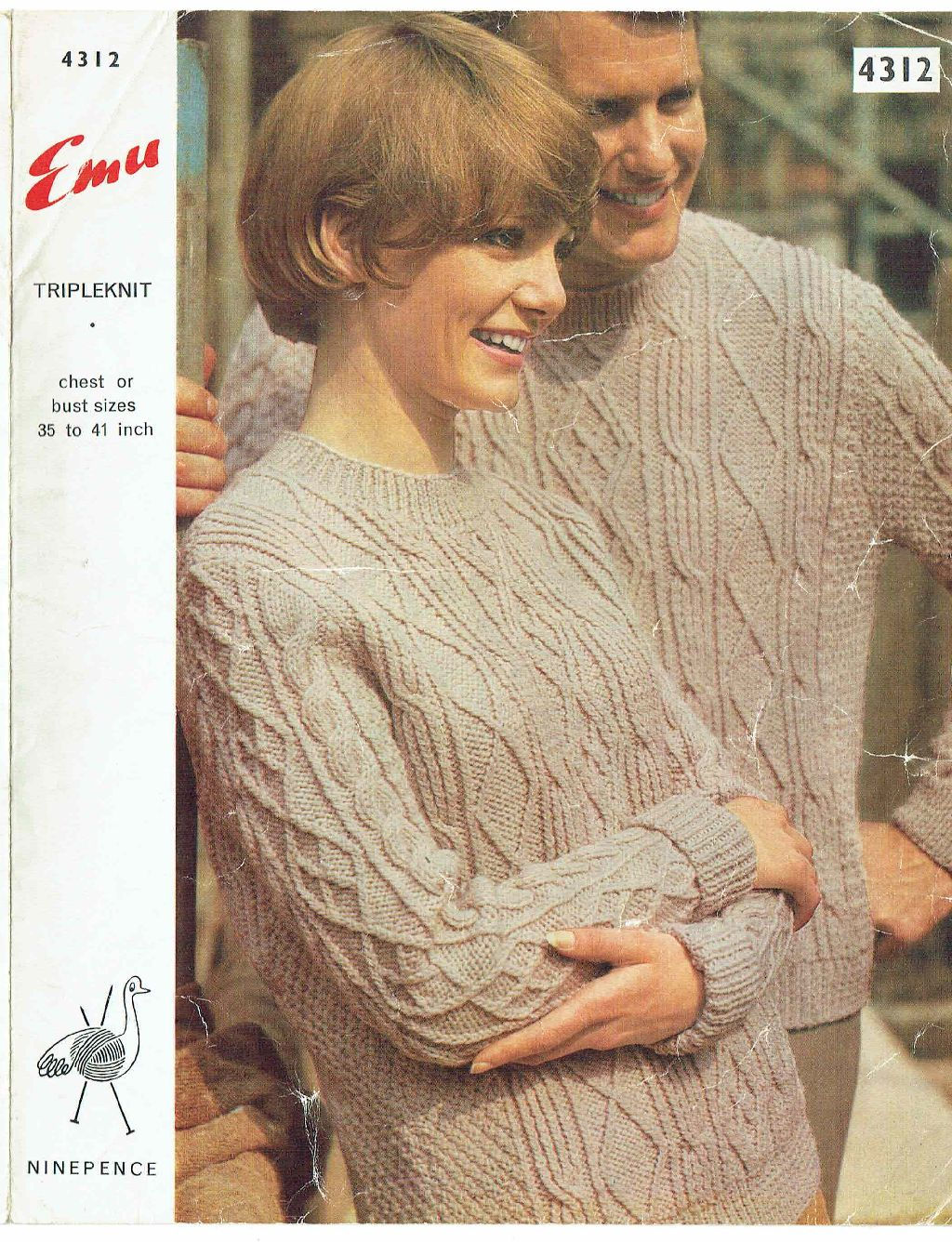Emu 4312 ladies mens jumper vintage knitting pattern PDF