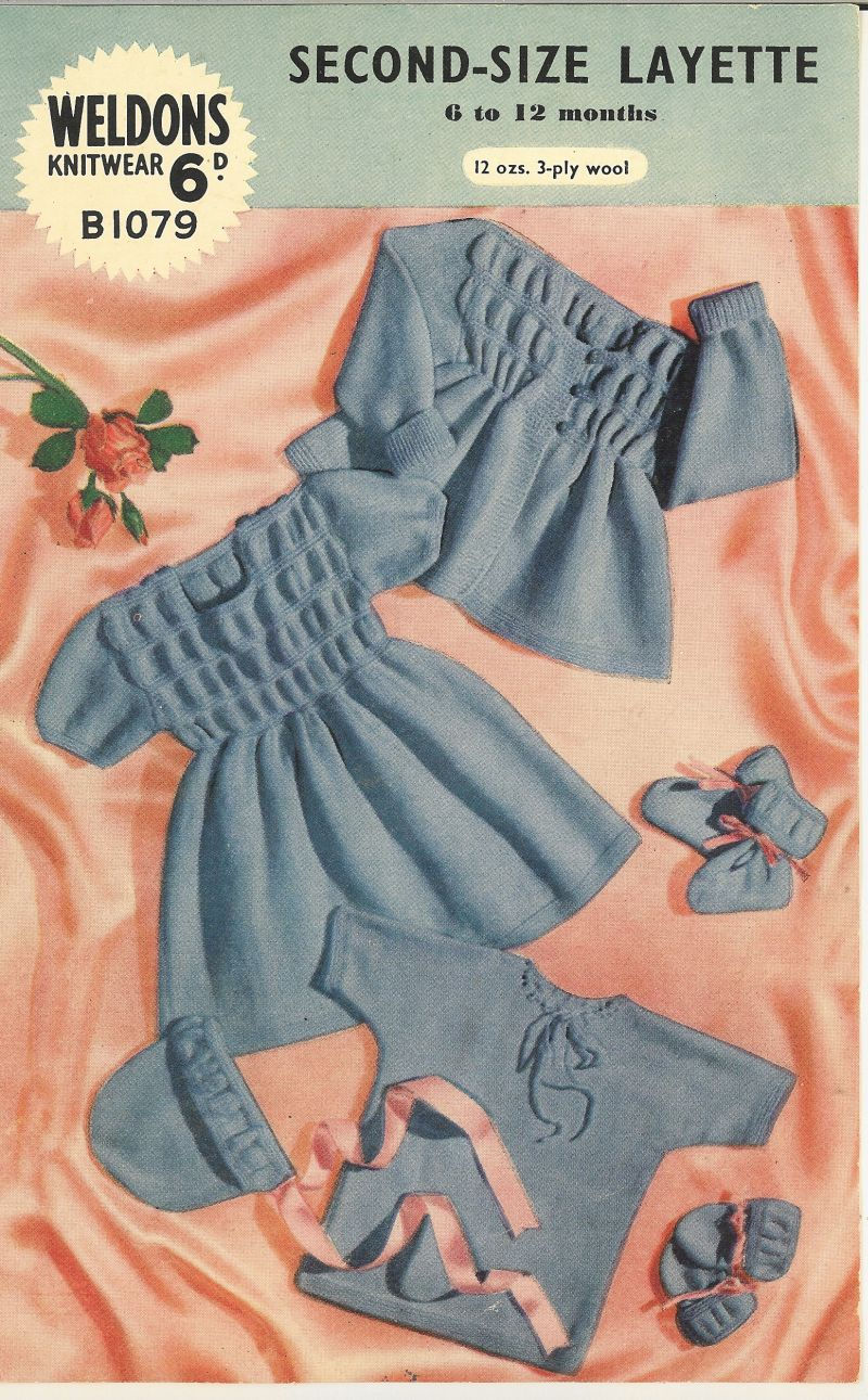 Weldons 1079 baby matinee coat dress set vintage knitting pattern  PDF Download