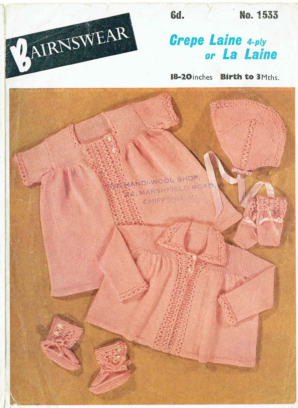 Bairnswear 1533 baby vintage knitting pattern PDF