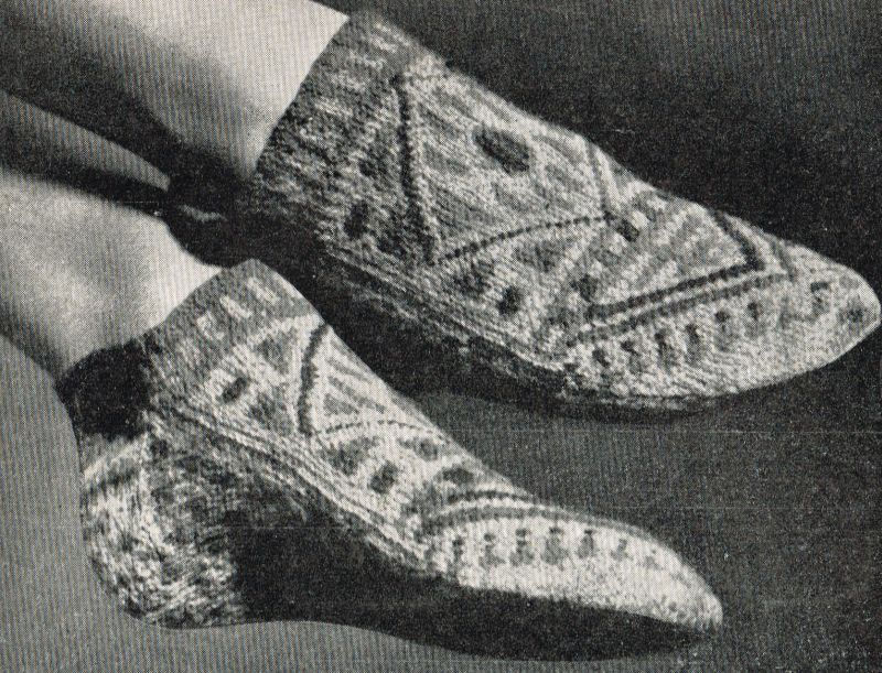 VCP208 ladies fairisle slippers vintage knitting pattern  PDF Download