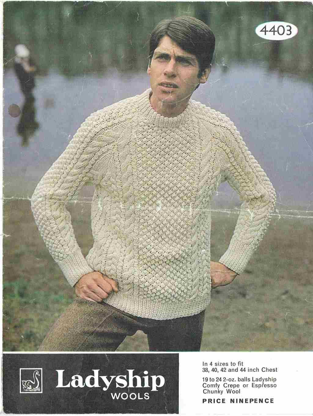 Ladyship 4403 mens jumper vintage knitting pattern  PDF Download