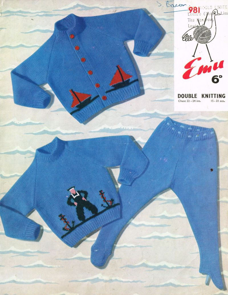 Emu 981 baby cardigan set vintage knitting pattern PDF