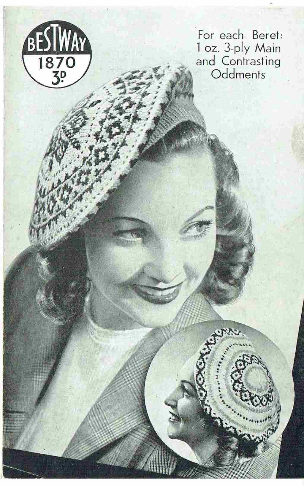 Bestway 1870 ladies beret vintage knitting pattern PDF