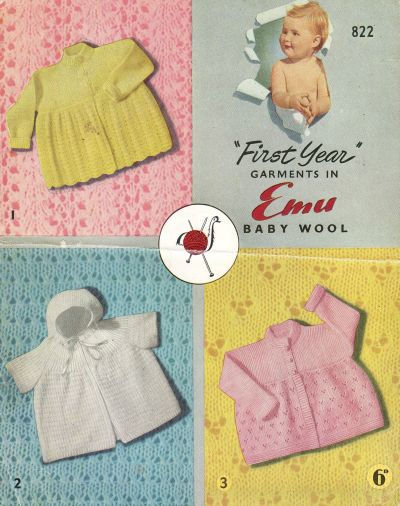 Emu 822 baby matinee coats vintage knitting pattern PDF
