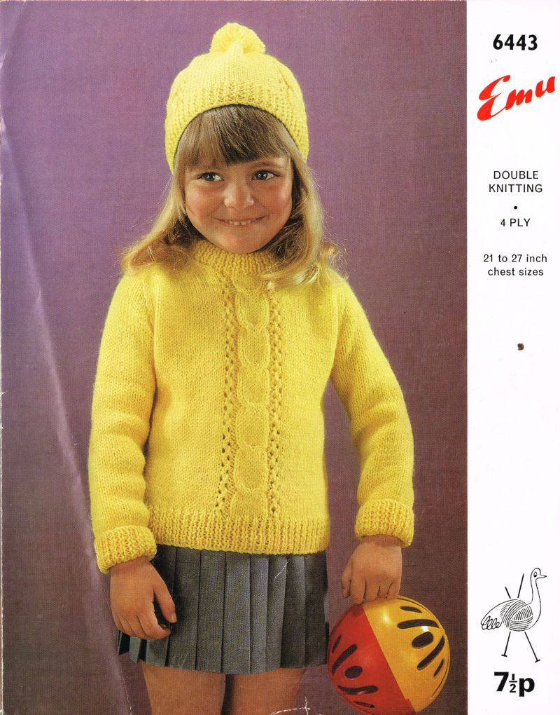 Emu 6443 girls jumper set vintage knitting pattern PDF