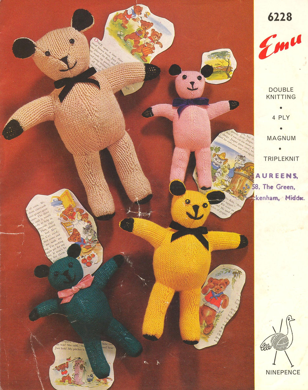 6228 teddy bears vintage knitting pattern PDF