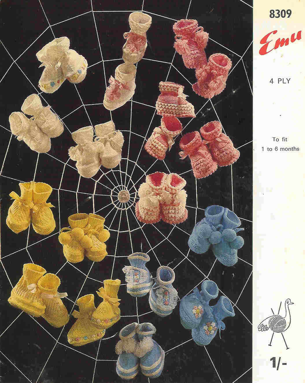 Emu 8309 baby bootees Vintage knitting pattern  PDF Download