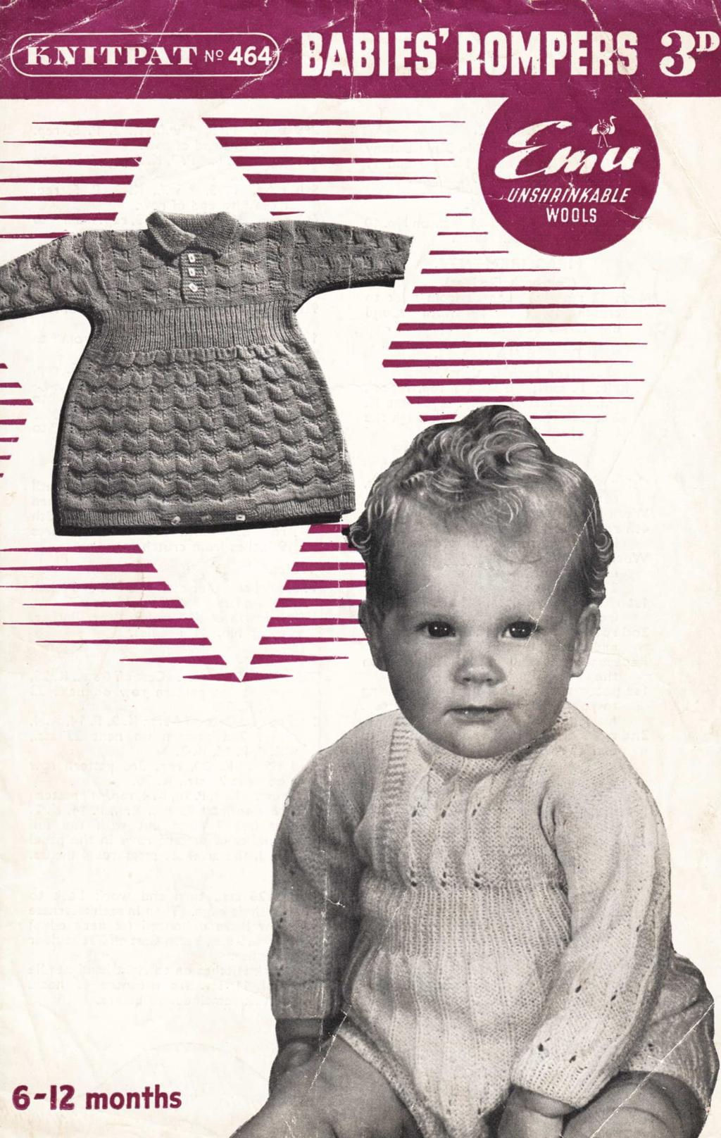 Knitpat 464 baby romper vintage knitting pattern  PDF Download