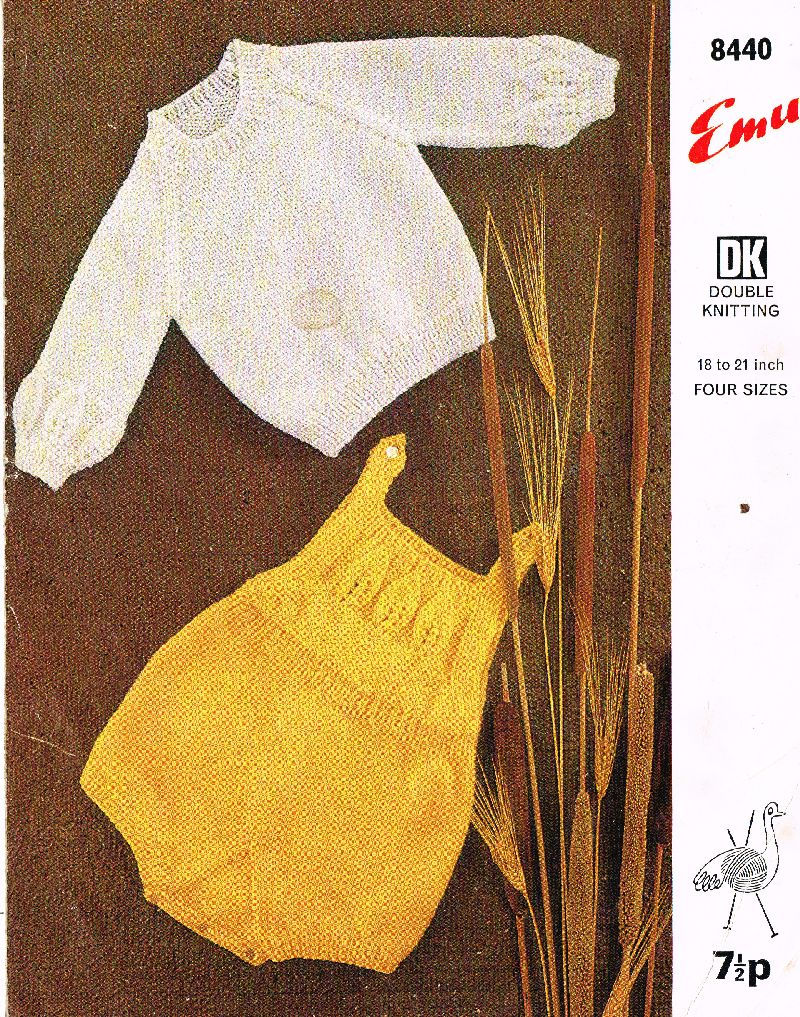 Emu 8440 baby romper suit set vintage knitting pattern  PDF Download