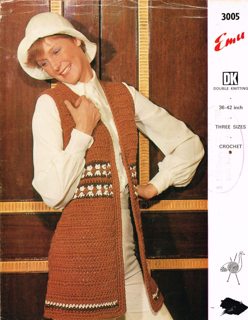 Emu 3005 ladies waistcoat vintage crochet pattern PDF