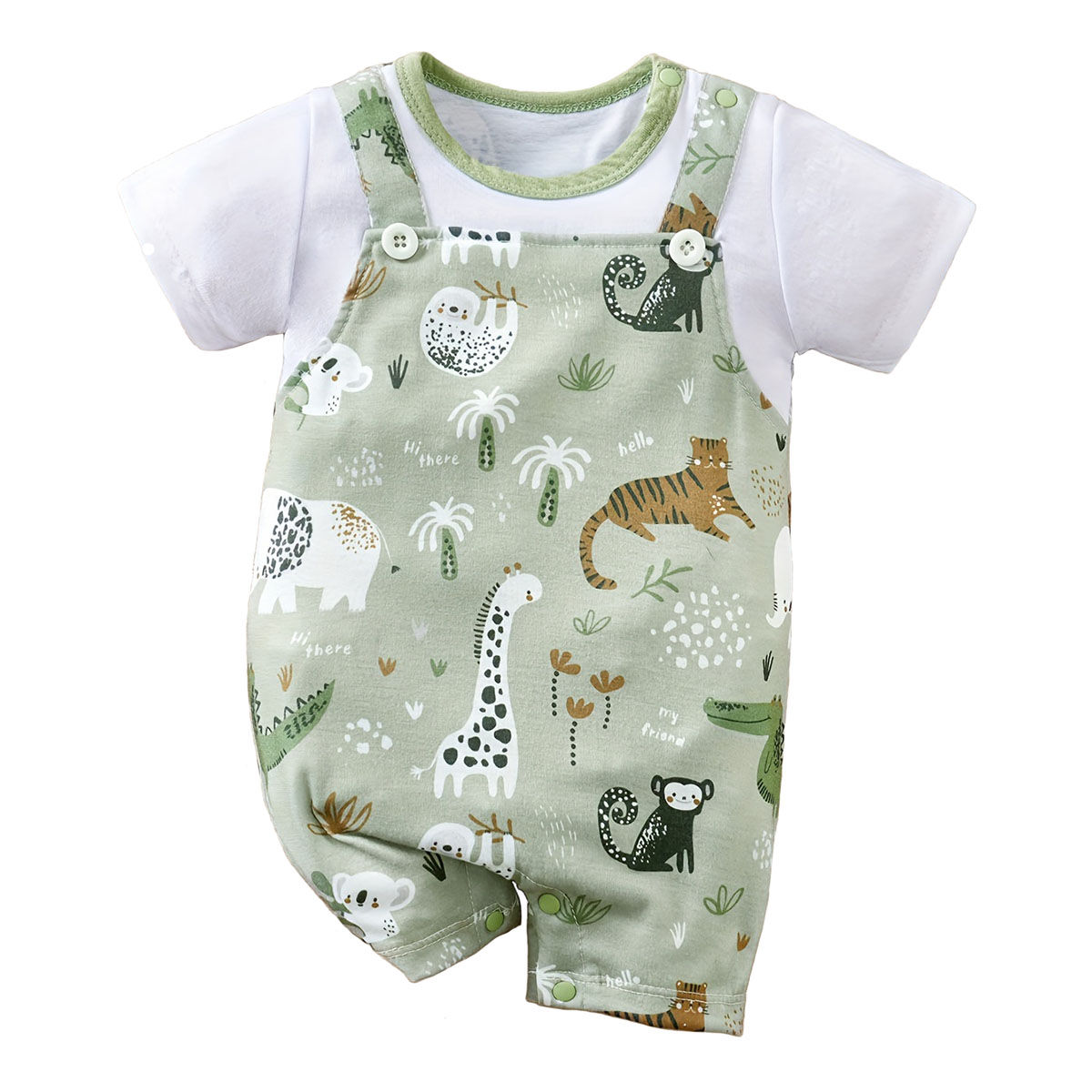 IURNXB Adorable Infant Zoo Animal Print Romper for Boy Newborn Baby Faux Two-Pie