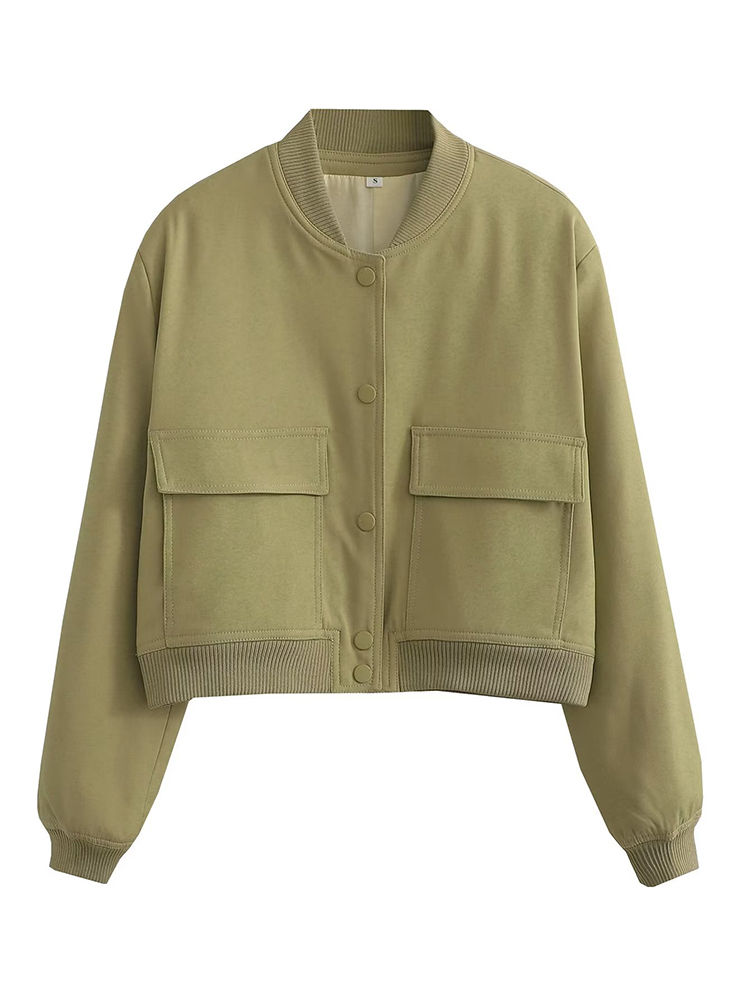 Thumbnail: Willshela Women Fashion Solid Bomber Jackets Coat With Pockets V-Neck Single Bre