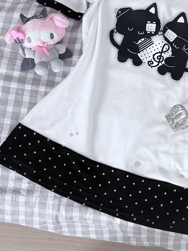 Thumbnail: Trendy Cute Polka Dot ort Sve Waist Cinched Belted Fake Two-Piece Bow Tie One-ou
