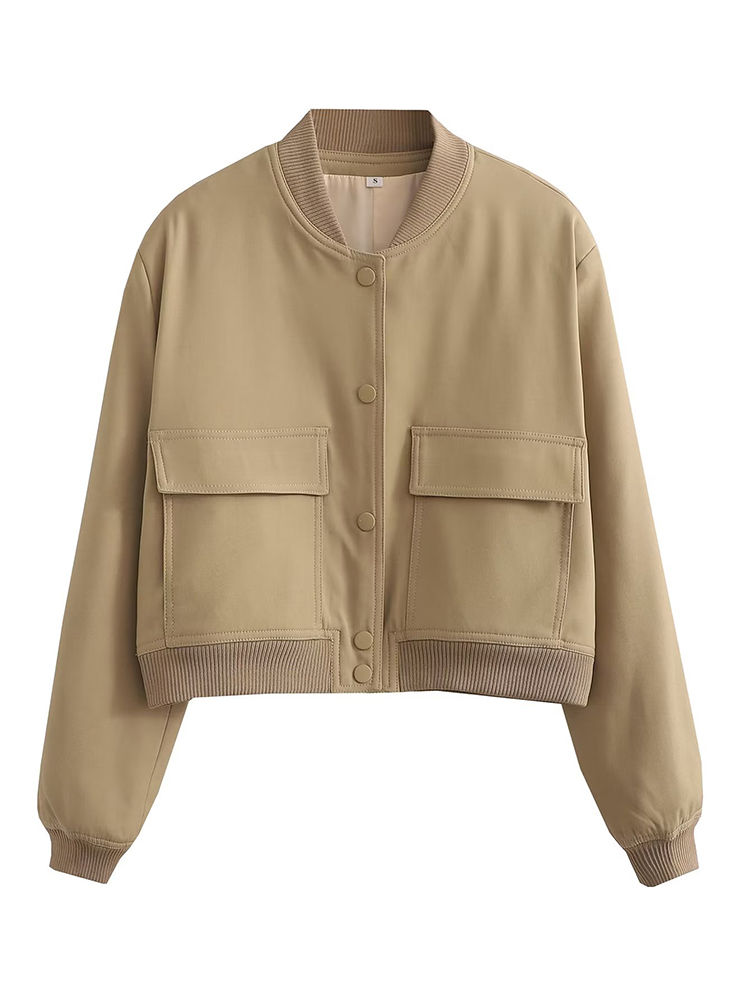 Thumbnail: Willshela Women Fashion Solid Bomber Jackets Coat With Pockets V-Neck Single Bre