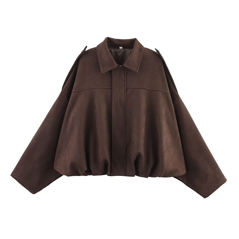 Thumbnail: Women's Bomber Jackets Coats Fashion Turn-down Collar Long Sleeve Loose Coats Vi