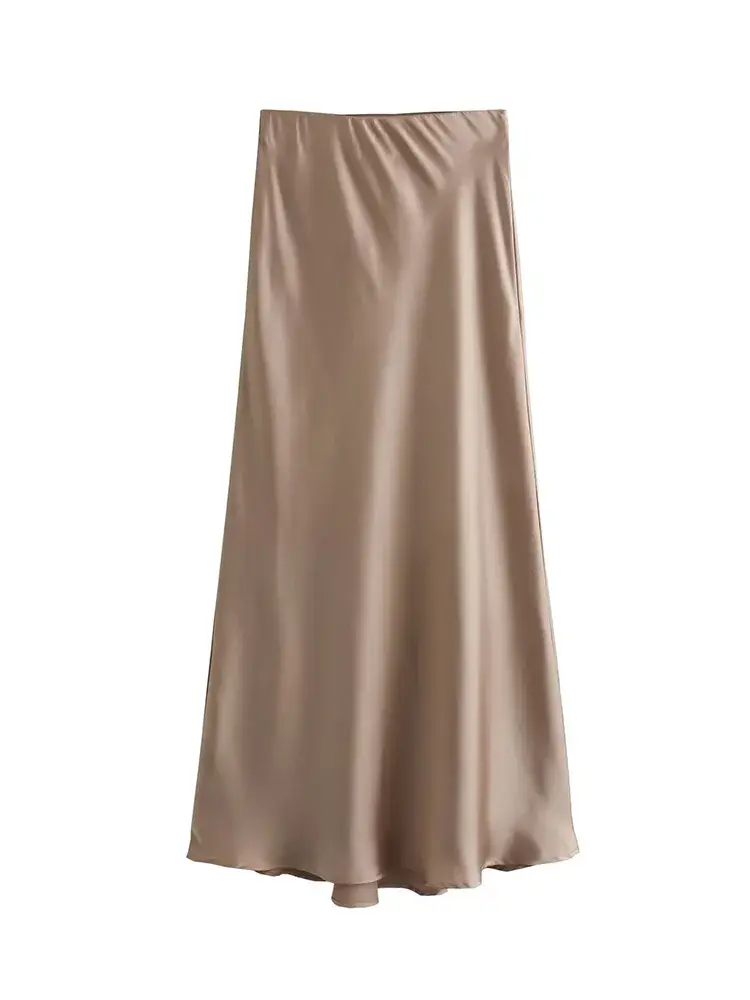 Thumbnail: Willshela 2024 Black Satin Skirt Woman High Waist Elegant Long Skirts For Women 
