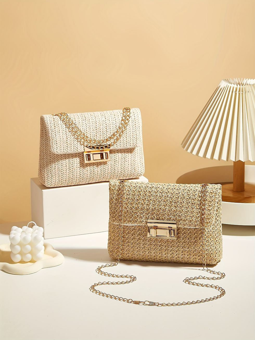 Miniatura: Woven Straw Handwoven Women's Shoulder Bag, Fashion Solid Color Crossbody Purse 