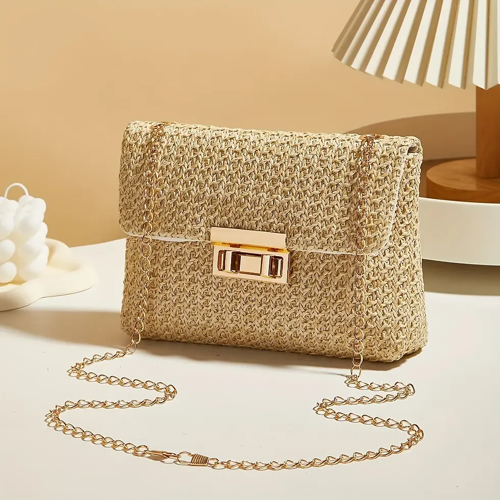 Miniatura: Woven Straw Handwoven Women's Shoulder Bag, Fashion Solid Color Crossbody Purse 