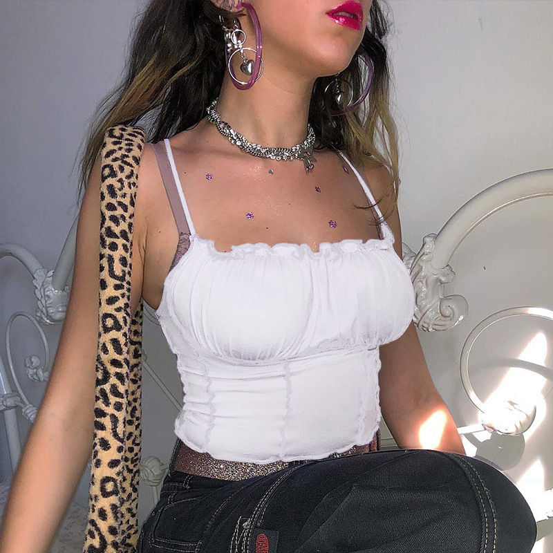 Miniatura: Sexy 2022 Summer Women Ruffles Tank Top Fashion Ladies Sleeveless Strapless Ruch