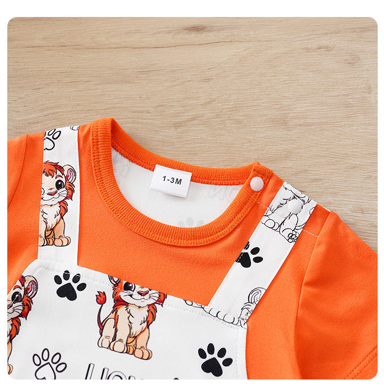 Thumbnail: 2025 Newborn 0-18Months Boys and Girls Baby Short-Sleeve Romper Cute Lion Print 
