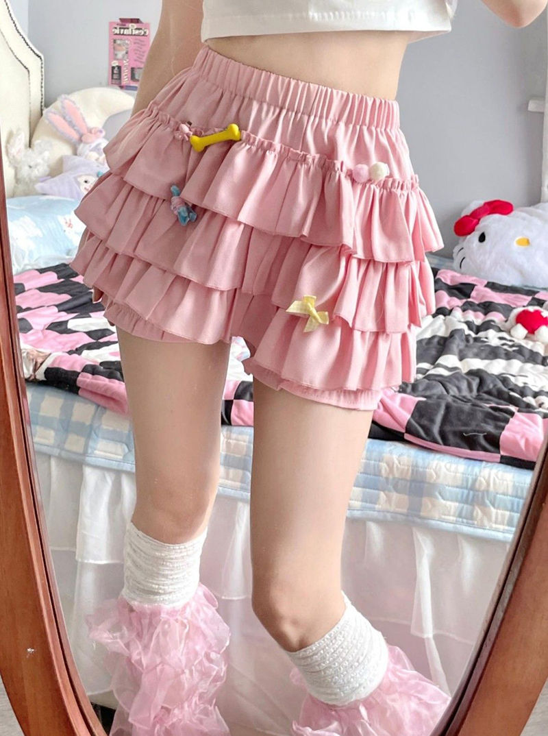 Thumbnail: MEXZT Y2K Sweet Ruffles Mini Skirt Women Kawaii Lolita Bow A Line Skirts Harajuk