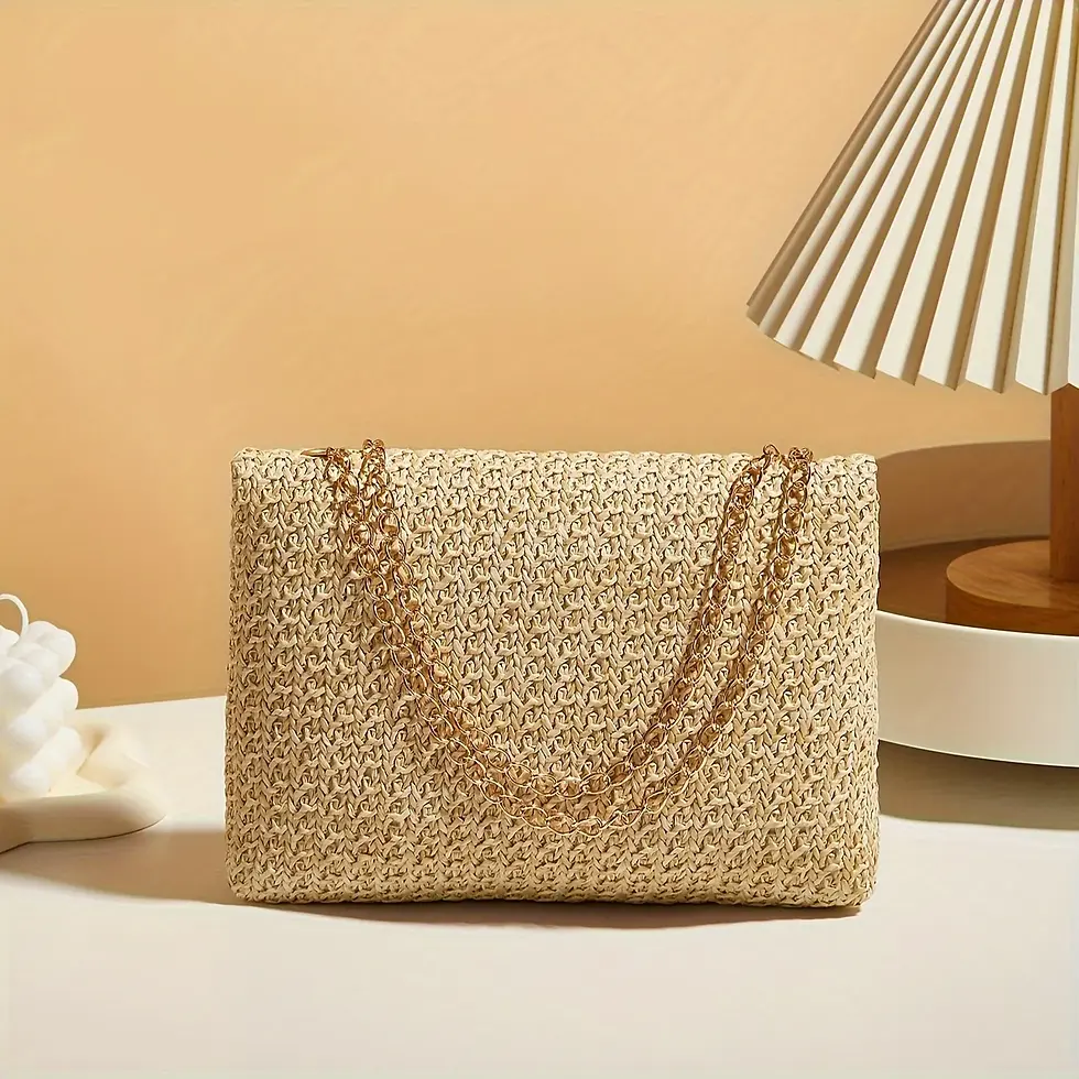Miniatura: Woven Straw Handwoven Women's Shoulder Bag, Fashion Solid Color Crossbody Purse 