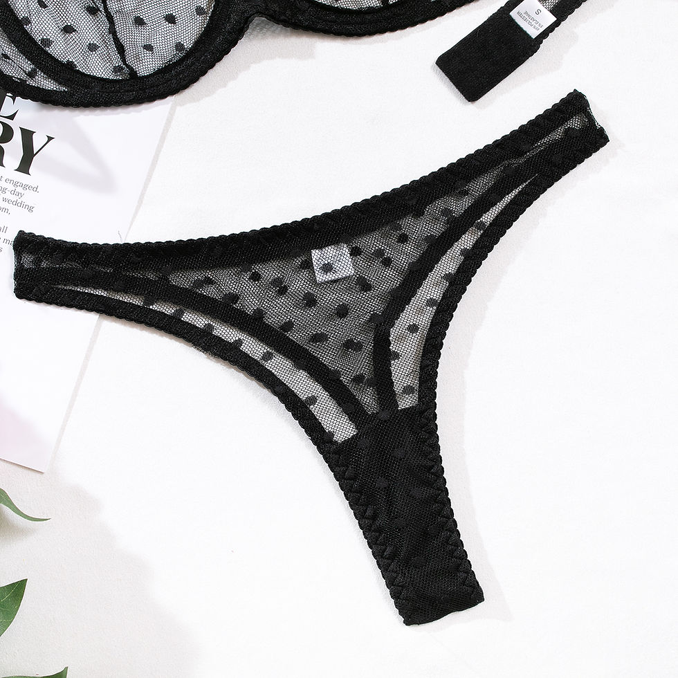 Thumbnail: Krasapt Two Piece Sexy Polka Dot Transparent Ultra Thin Sheer Mesh Underwire Bra