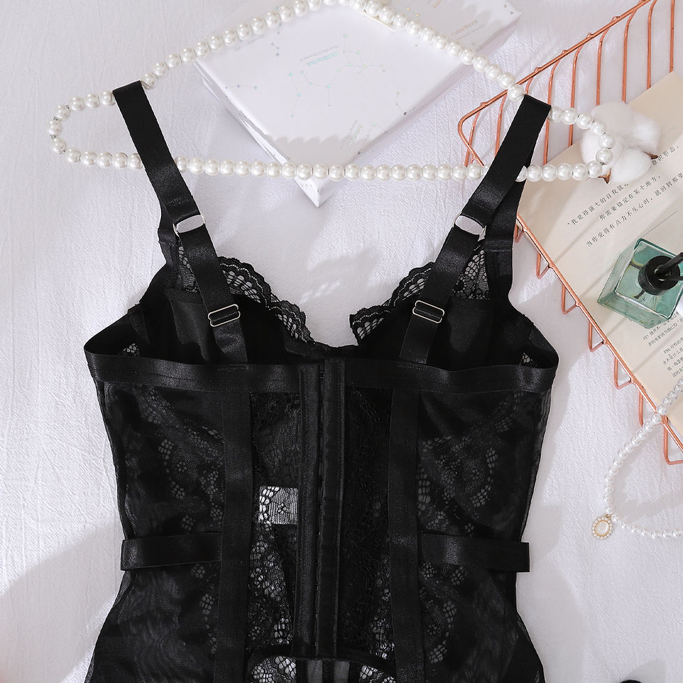 Thumbnail: Cross border 2025 gathering body shaping one-piece fishbone lace see through lac