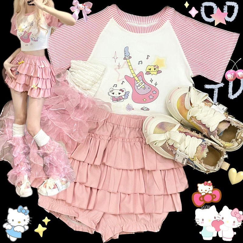 Thumbnail: MEXZT Y2K Sweet Ruffles Mini Skirt Women Kawaii Lolita Bow A Line Skirts Harajuk