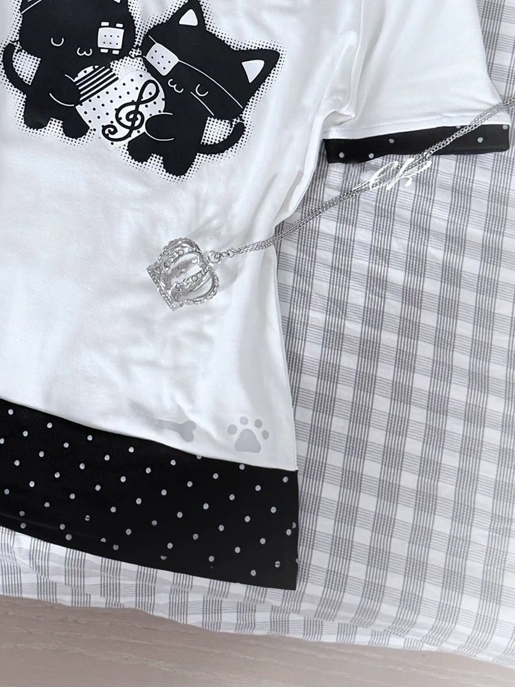 Thumbnail: Trendy Cute Polka Dot ort Sve Waist Cinched Belted Fake Two-Piece Bow Tie One-ou