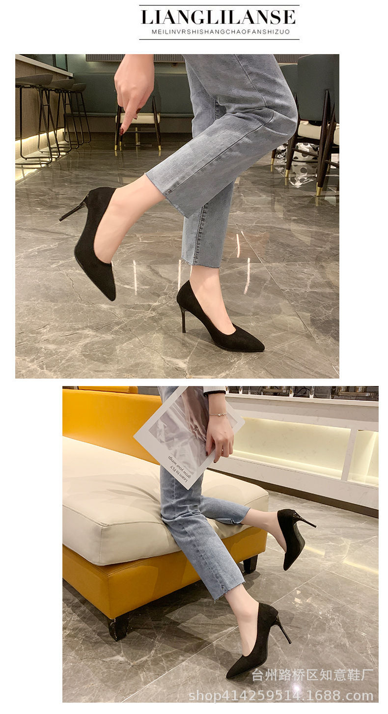 Thumbnail: Women's Shoes Concise Flock High Heels Women Pumps Pointed Toe Classic Red Gray 
